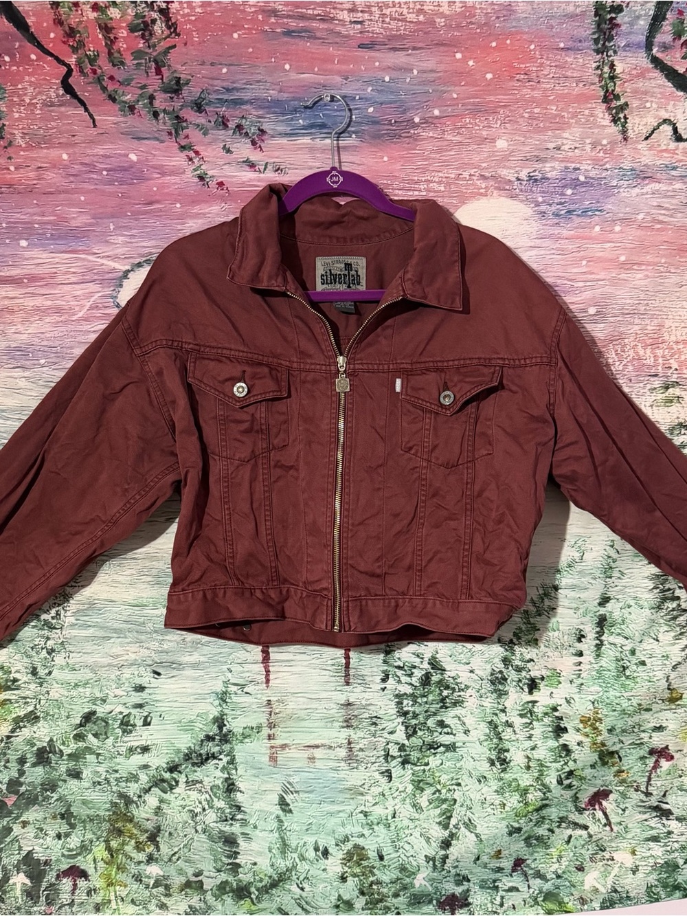 Vintage Levi’s Silver Tab Women's Burgundy Zip-Front Crop Jacket